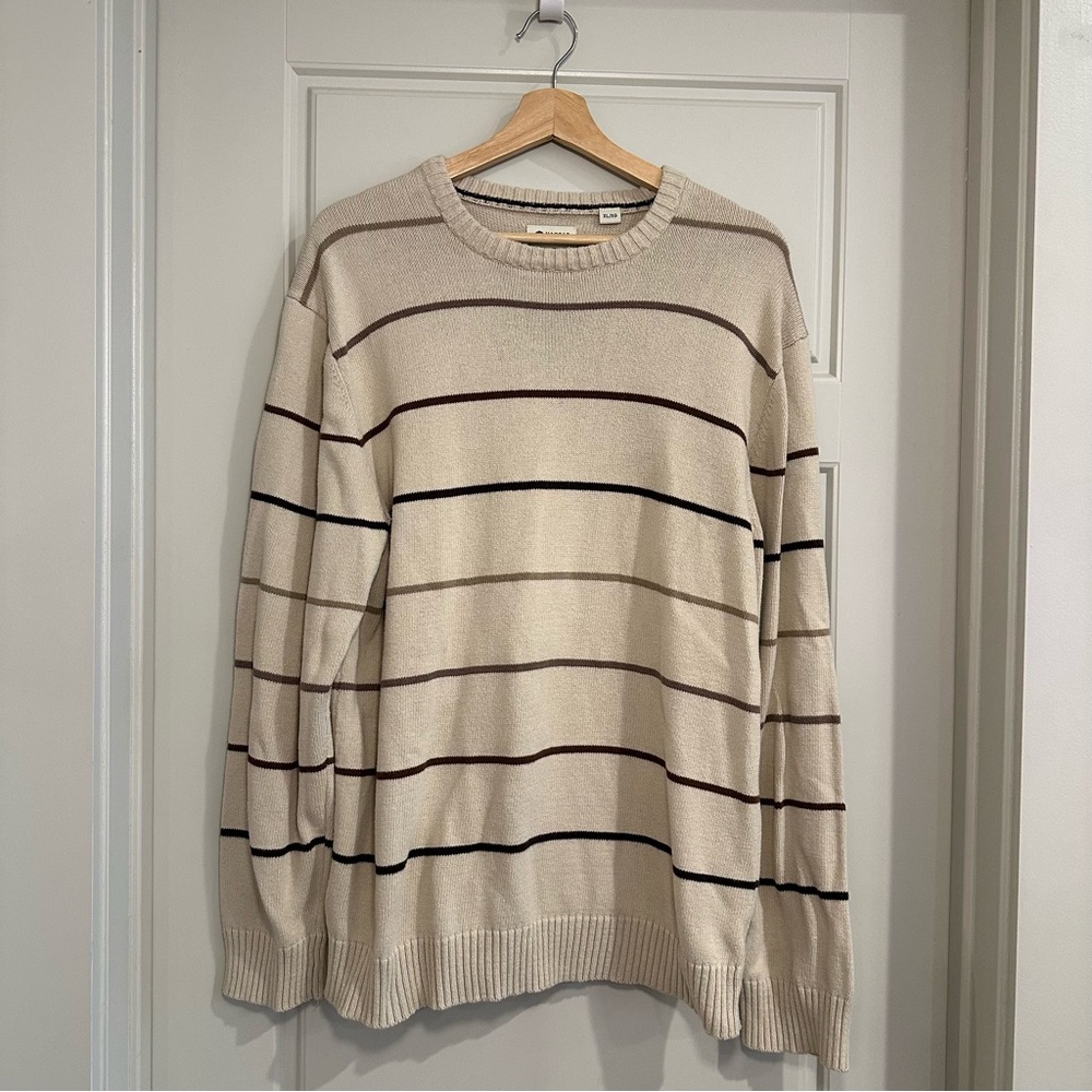 Haggar Cream‎ Brown Striped Knit Cotton Sweater Size XL